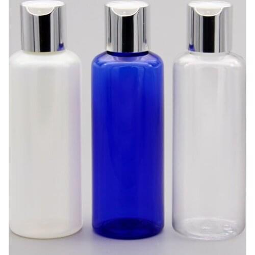 150ml Empty Round Plastic Bottle Containers Silver Press Cap Shampoo Washing Cleaning Packaging Bottles Aluminum Disc Top Cover