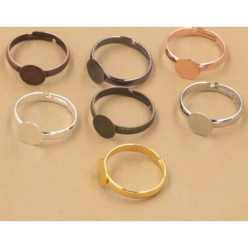 Adjustable Kids Ring Settings Blanks with Flat Circle Glue Pad Cabochon Bases Girls Kids Children Ring Findings DIY Bulk