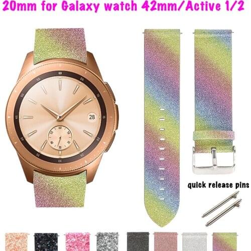 Bling Leather Watch Strap for Samsung Galaxy Watch 42mm Band Active 2 Replacement Glitter Watchband Gear Sport Matte Wristband
