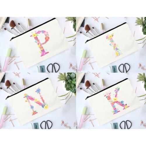 Pink Letter Morning Glory Cute Fun Cosmetic Cases Makeup Bags Organizer Eco Pencil Bags Canvas Makeup Pouch Portable Pencil Case