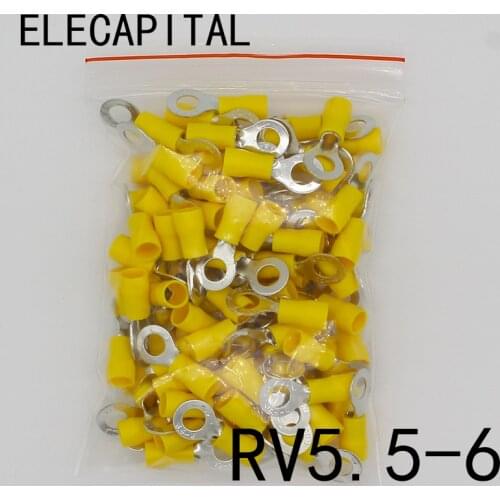 RV5.5-6 Yellow Ring insulated terminal cable Crimp Terminal suit 4-6mm2 Cable Wire Connector 100PCS/Pack RV5-6 RV