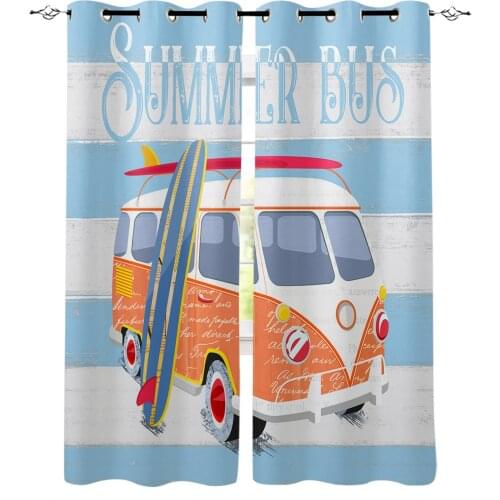 Bus Surfboard Summer Beach Window Curtains Home Decor Living Room Curtains Kitchen Drapes Panel Curtains for Bedroom