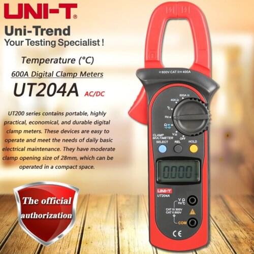 UNI-T UT204A 600A AC DC Digital Clamp Meter Multimeter Resistance / Capacitance / Frequency Test Digital Hold Temperature Test