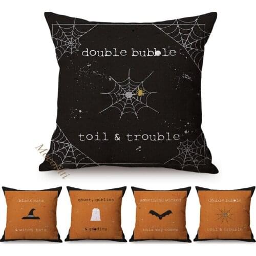 Yellow Spooky Goblins Witch Hats Cartoon Pattern Halloween Decoration Sofa Throw Pillow Case Cotton Linen Cushion Cover 45x45cm