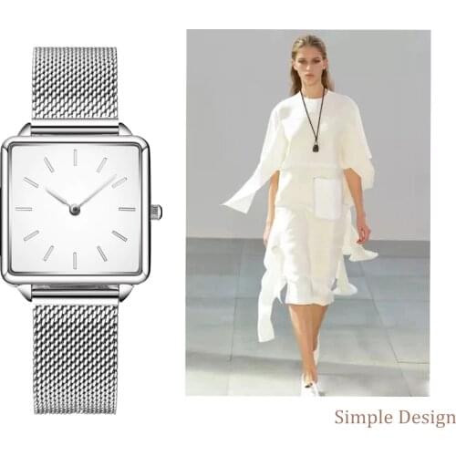 2020 New Stylish Gold Silver Dial Square Women Watch Steel Watchband Quartz Wristwatch Montre Femme