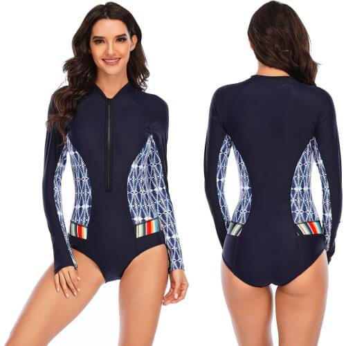 Long Sleeve Rash Guard Women One Piece Long Sleeve Swimwear Swimsuit High Quality Bathing Suit Pad Surfing Suit Bikini Diving