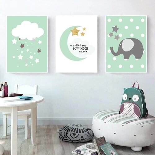 Star Elephant Child Prints Nursery Canvas Painting Cloud Moon Wall Art Print Poster Nordic Wall Pictures Baby Kids Room Decor