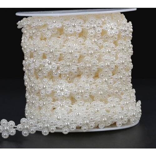 2m/Lot 13mm Cotton Line Chain ABS Imitation Pearl Flatback Beads Flower Craft for DIY Jewelry Finding Wedding Party Accessories