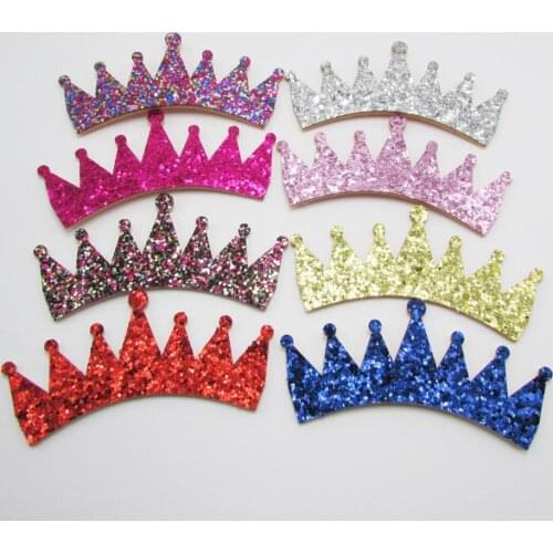 30pcs/lot bigger glitter Crown padded applique Crafts for headwear hairbands ornament dress decoration DIY accessories 9*4