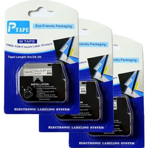 3PK MK231 M-K231 MK-231 Black on White Cassette Label Compatible Brother P touch printer PT100 PT65 PT85 12mm (1/2") x 8m