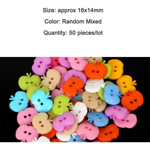 50Pcs 16x14mm Random Color Apple 2Hole Plastic Buttons for Scrapbooking Craft DIY Children Clothes Sewing Accessories Decoration