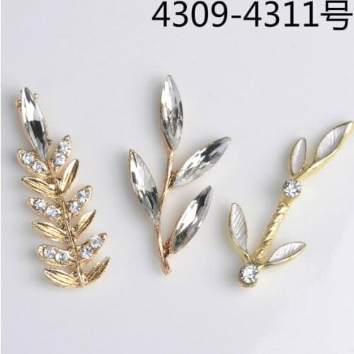 50pcs/lot Multi style Fashion Alloy Gold Color Crystal Leaf Branch (no hole) Charms For DIY Jewelry Handmade Making