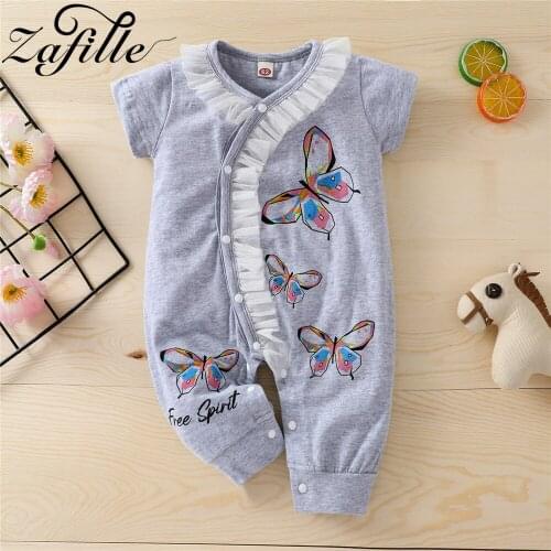 ZAFILLE Baby Girl Clothes Newborns Butterfly Print Lace Jumpsuit For Kids Baby Girl Overalls Cute Summer Romper Babies