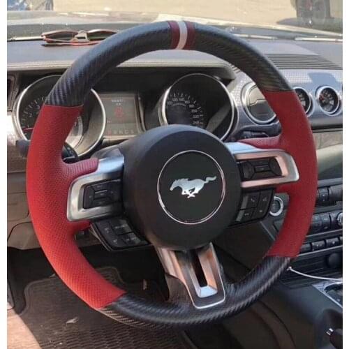 For Ford Mustang 15-19 DIY custom black suede leather car interior steering wheel cover car accessories