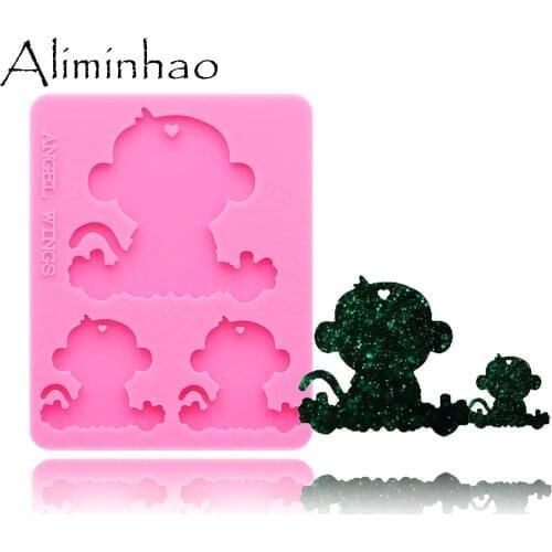 DY0123 Shiny Monkey family mama/baby Shape Silicone Molds For DIY key ring epoxy resin Mold Craft custom keychain