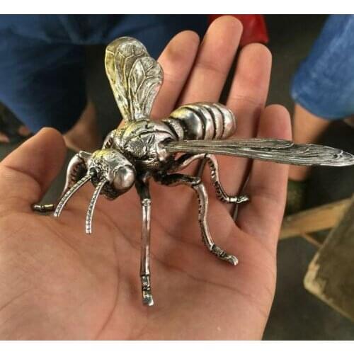 China Delicate Hand Sculpture White Copper Honeybee Statue Bees