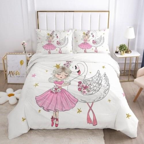 Girls Princess Cartoon Bedding Set for Baby Kids Children Crib Duvet Cover Set Pillowcase Blanket Quilt Cover Cute Dog Pink swan