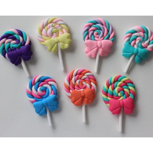 20/50pcs Colorful Beautiful Bowtie Cute Rainbow Swirl Candy Lollipop Soft Polymer Clay Material Kawaii for Decoration