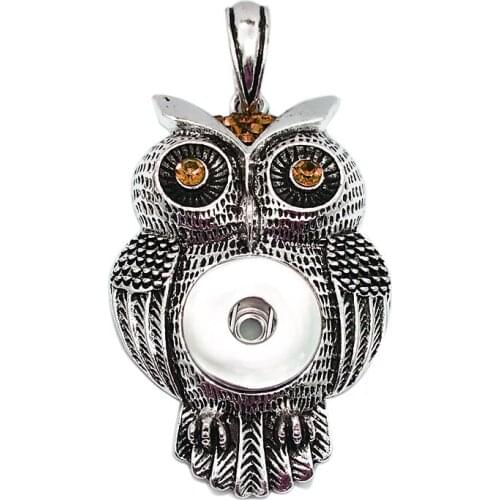 Hot Sale 118 Owl Rhinestone 18mm Snap Button Necklace Pendant Necklace Interchangeable Charm jewelry For Women gift