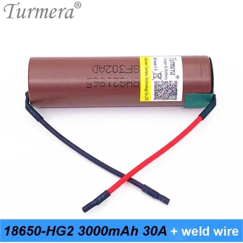 Lithium 18650 HG2 3000mah 30A Lithium Battery Soldered Wire for Vacuum Cleaner and Electric Drill Scewdriver Battery Use Turmera