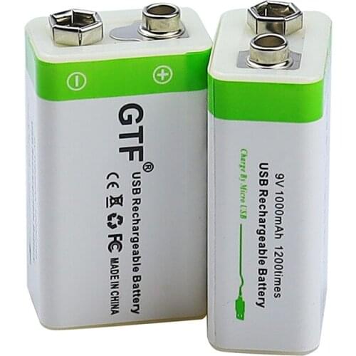 Li-ion 9v usb charger battery, rechargeable, usb for multimeter and microphone, toy, gtf remote control, new, 1000mah