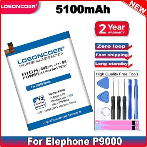 LOSONCOER 4900mAh Cell Phone Batteries For Elephone P9000 Battery Elephone P9000 Lite Batterie Bateria+Gift tools +stickers