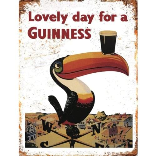 Metal Wall Card Lovely Day for A GUINNESS Strong Toucan with A Cup Very Suitable for Bars, Family Restaurants, Retro Metal Cards