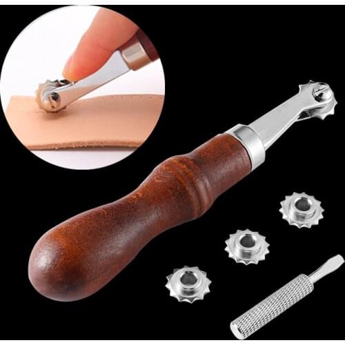 MIUSIE Leather Craft Tools American Spacing Wheel Punching With 4 Wheels DIY Handmade Leather Stitching Sewing Holes Tools