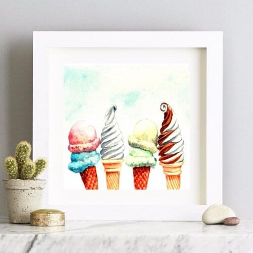 Ice Cream Cone Watercolor Canvas Art Print Painting Poster Wall Pictures For Room Home Decorative Bedroom Decor No Frame