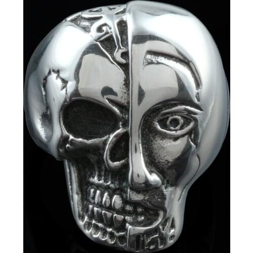 Gothic Style Double Skull Mask Rings Mens Punk Stainless Steel Finger Ring Male Accessories Jewelry
