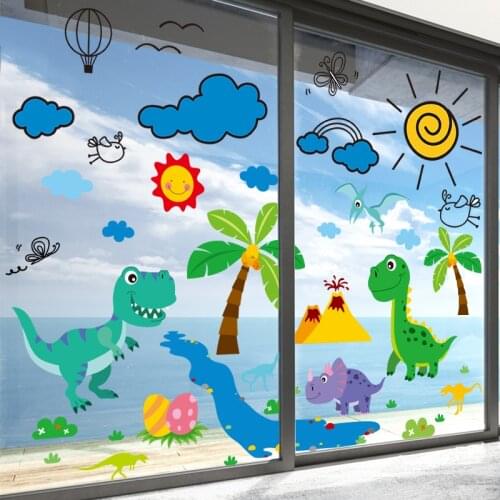 Dinosaur Animals Wall Stickers DIY Cartoon Clouds Sun Mural Decals for Kids Rooms Baby Bedroom Children Nursery Home Decoration