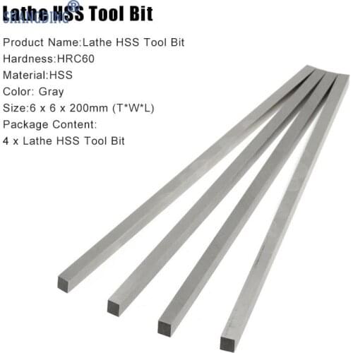 Newest 4 Pcs/Set Turning Tool Square Milling Engraving Lathe HSS Tool Bit 6mm x 6mm x 200mm Best Price