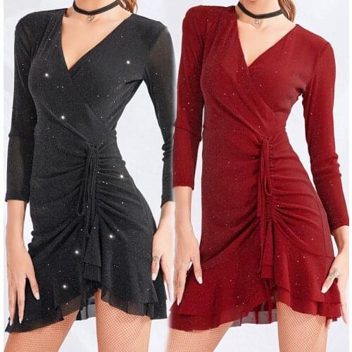 New Latin Dance Dress Sequin Dancing Dress Adults Latin Practice Wear ChaCha Perform Rumba Dress Sexy Latin Dress Women BL2574