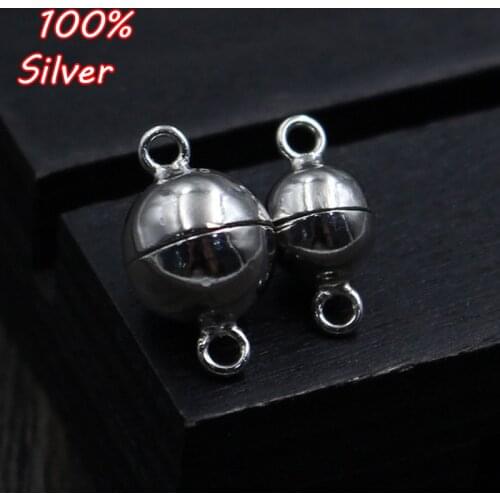 925 Sterling Silver Color Charms Magnetic Buckle DIY Necklace Bracelets 6mm 8mm Ball Buckle Pendant Jewelry Making Wholesale