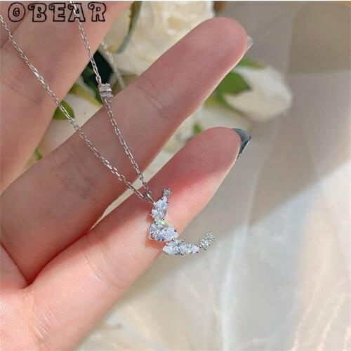 OBEAR Cute Small Fresh Irregular Crescent Zircon Pendant Necklace Silver Plated Necklace For Women Wedding Jewelry Gift