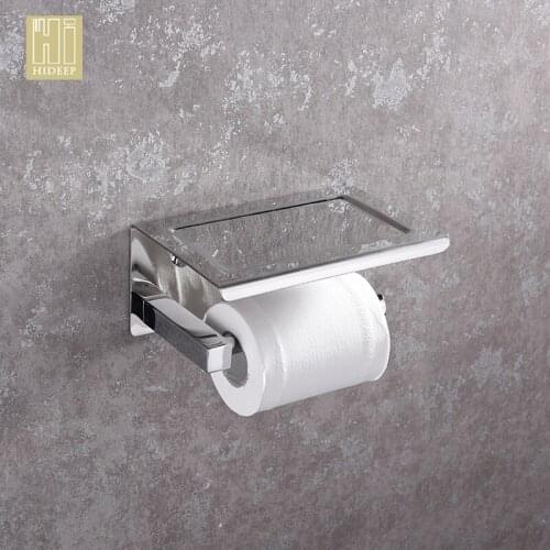 HIDEEP Stainless Steel Toilet Pape Towel Rack with Phone Shelf / Roll Paper Holder and Hook Storage Rack , Put Rack for Toilet