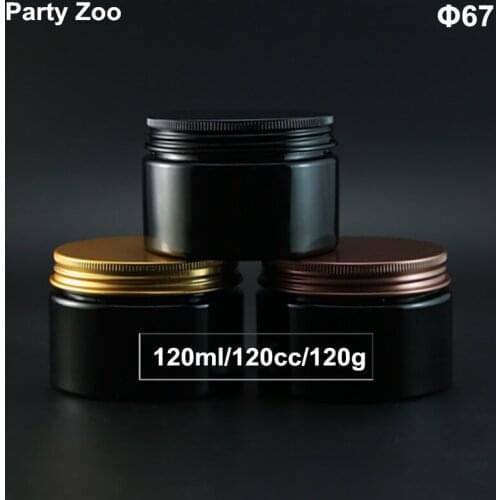 48 X 4OZ Empty Black PET Cosmetics Cream Wide Mouth Container With Gold Aluminum Screw Lid 120ml Cosmetic Powder Bottle Jar