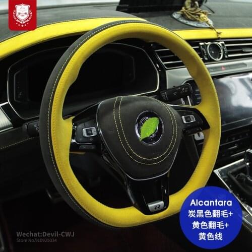 Real Alcantara steering wheel cover for VW CC Sagitar Sciricco Santana Passat Touran polo Golf suede hand-stitch Auto parts