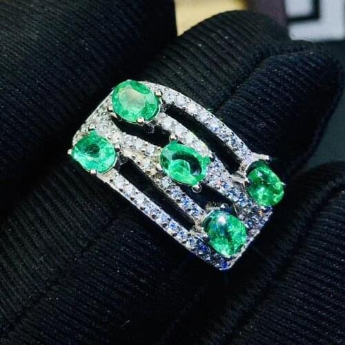 Natural real emerald luxury ring Per jewelry Free shipping 3*4mm 0.25ct*5pcs gemstone 925 sterling silver Fine jewelry J2092708