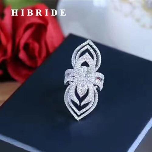 HIBRIDE Luxury Spider Shape Bridal Rings Women Sets Adjustable Size Cubic Zircon Pave Female Ring Fashion R-159