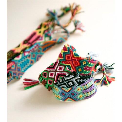 Handmade Woven Rope String Hippy Boho Rainbow Silk Macrame Embroidery Cotton Friendship Bracelets For Women And Men