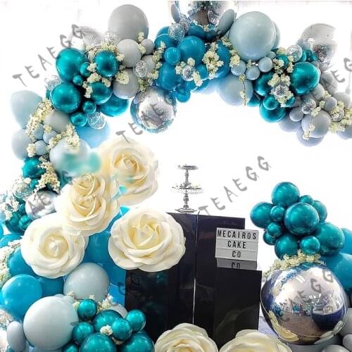 DIY Double Macaron Blue Teal Blue Balloons Garland Arch for Birthday Wedding Baby Shower Boy Party Globos Decorations