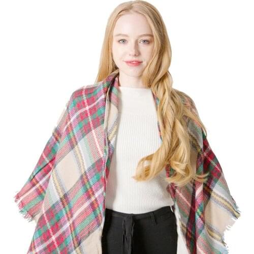 Febelle Winter Women Scarf Luxury Brand Plaid Warm Cashmere Shawls Pashmina Wrap Triangular Scarf for Girls Poncho