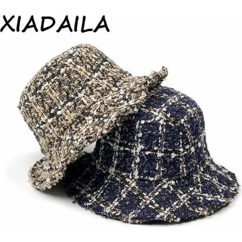 Women Girls Warm Hat Cap Women Wide Brim Bucket Hat Female Plaid Winter Casual Cute Sexy Cap