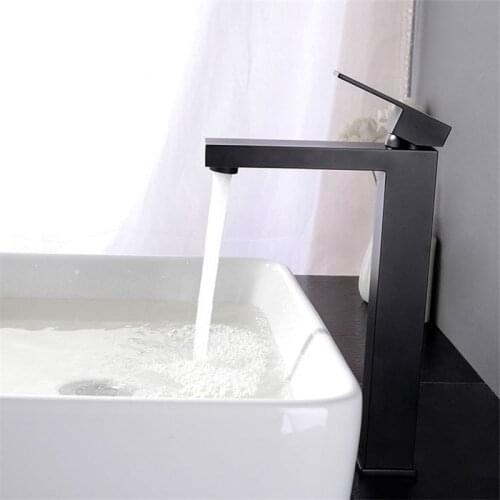Bathroom Basin Faucet Solid Brass Sink Mixer Tap Hot & Cold Black Faucet Single Handle Deck Mounted Healthy Lavatory Crane Tap