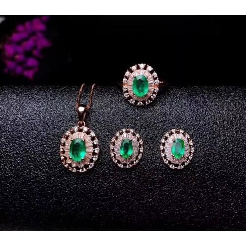 Natural and Real Emerald jewelry set Natural Real Emerald 925 sterling silver 1pc cross pendant,1pc ring ,2pcs Earring