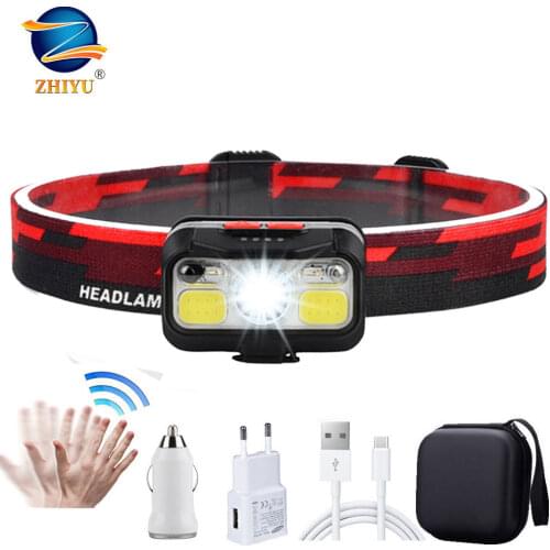 ZHIYU Mini Led Headlamp Portable Q5 COB Built-in Battery 6 Modes Sensor Headlight USB Rechargeable Head Flashlight Fishing Light