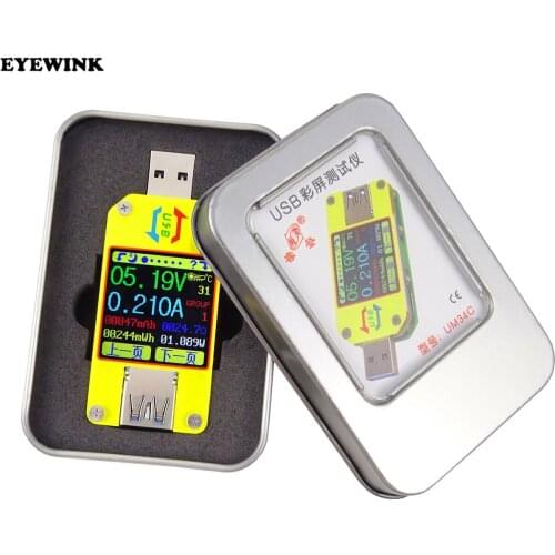 UM34 UM34C for APP USB 3.0 Type-C DC Voltmeter ammeter voltage current meter battery charge measure cable resistance Tester