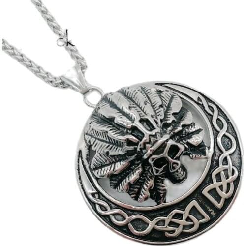 Vintage Silver Color Stainless Steel Indian Tribes Chief Skull Pendant Necklace Mens Antique Fashion Tribe Leader Skull Necklace