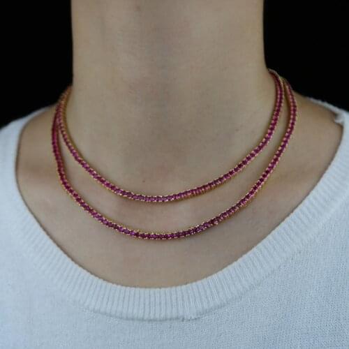 Gold Hip Hop Bling Women Chain 3MM Red Cubic Zirconia Tennis Chain New Women Necklace